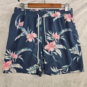 FAHERTY Men's Swim Trunks Size Medium Blue Floral Quick Dry Elastic Waist